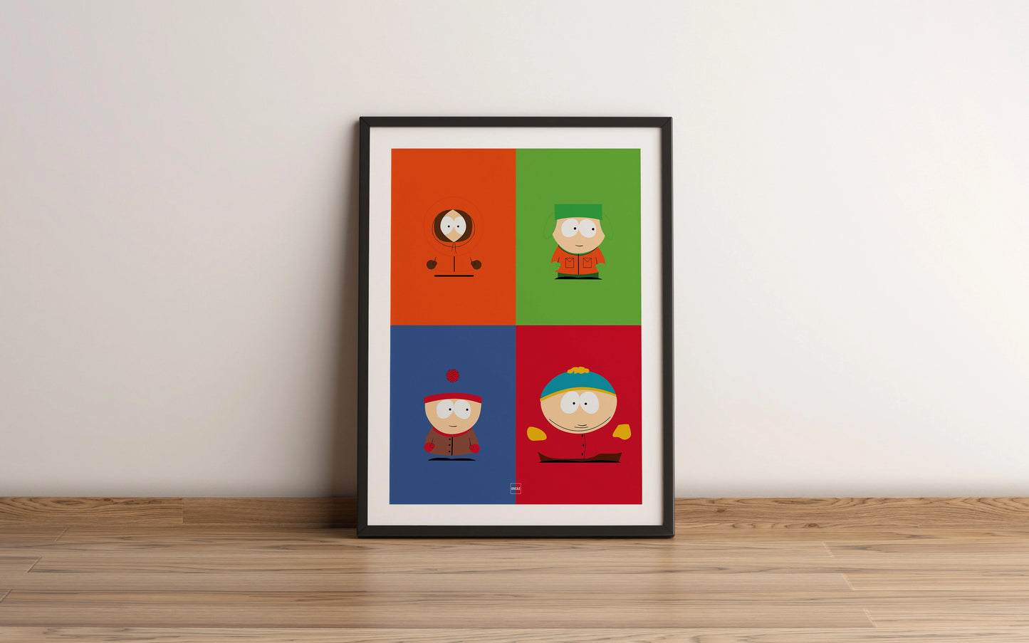 Affiche South Park avec les 4 personnages dans un thème pop art par Orcaz Designs