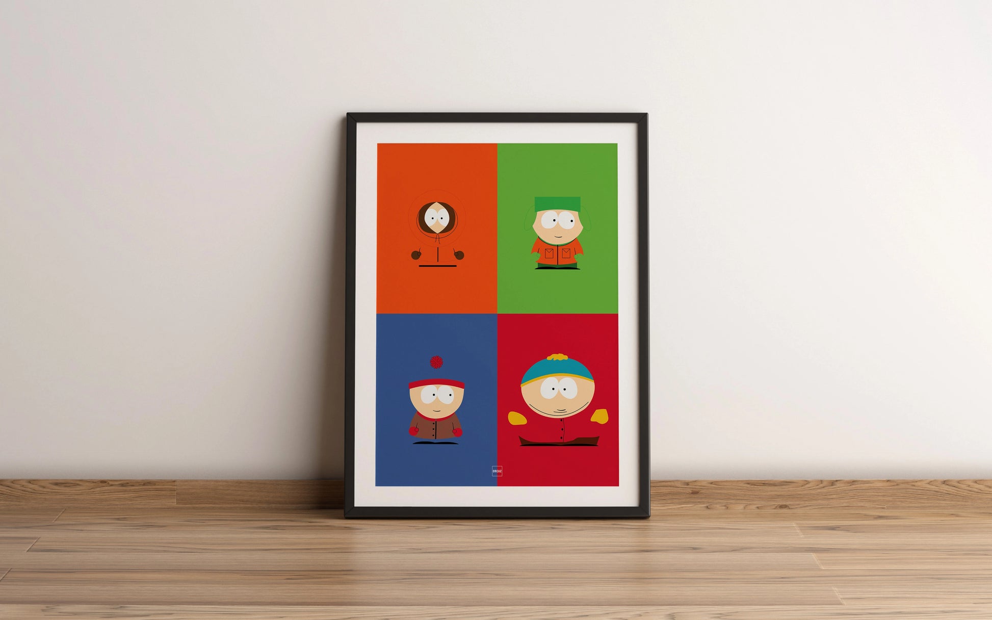 Affiche South Park avec les 4 personnages dans un thème pop art par Orcaz Designs