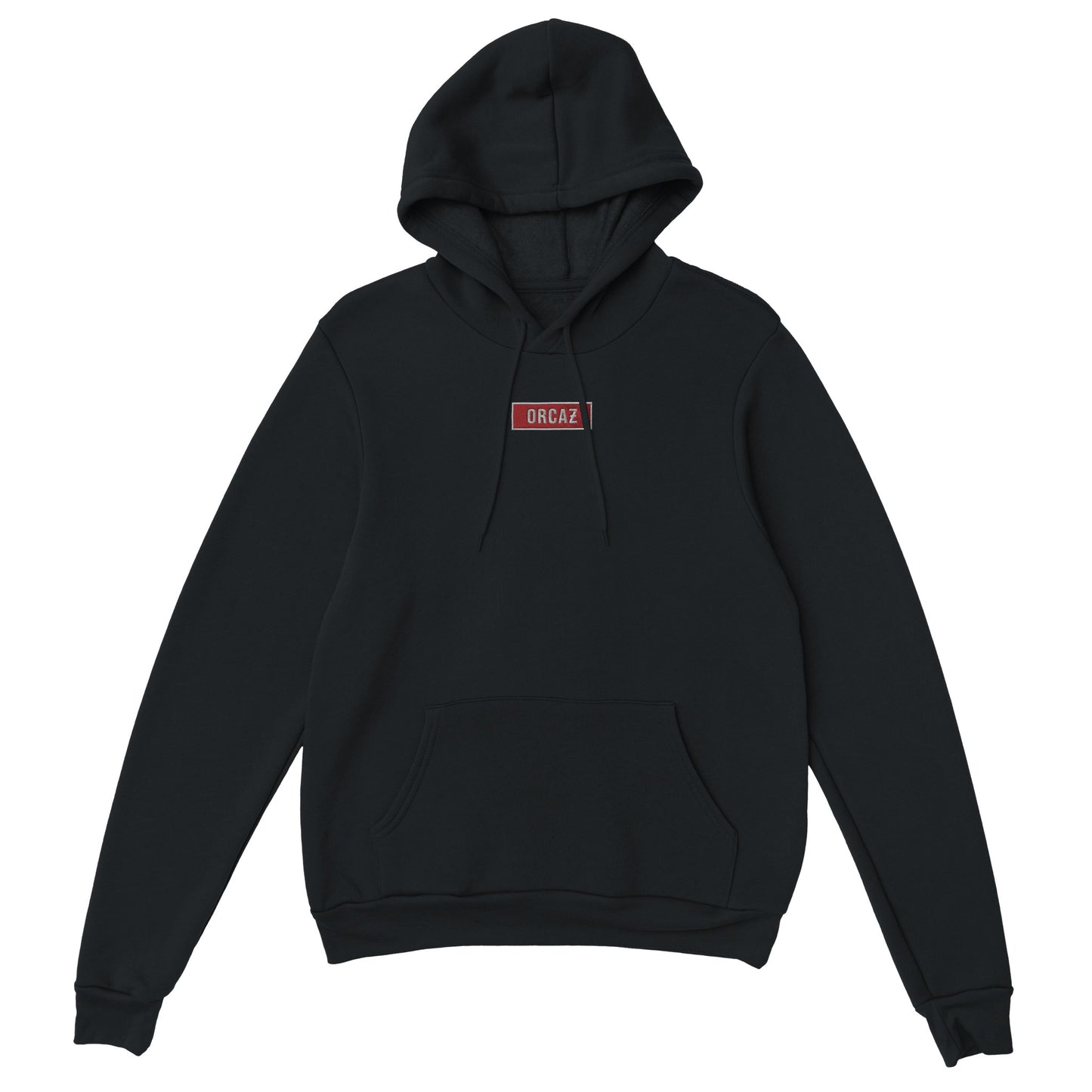 hoodie noir avec broderie rouge et blanche Orcaz sur le torse