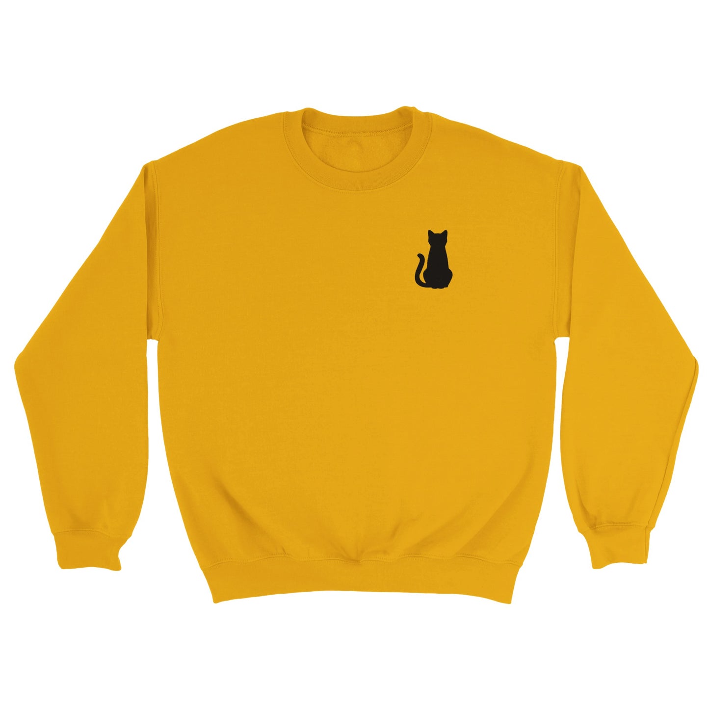 Sweat Orcaz Designs jaune moutarde avec un chat brodé en noir sur le coeur