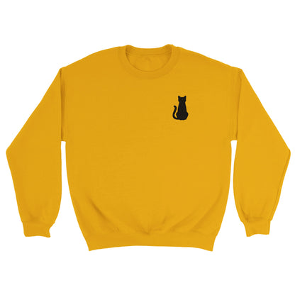 Sweat Orcaz Designs jaune moutarde avec un chat brodé en noir sur le coeur