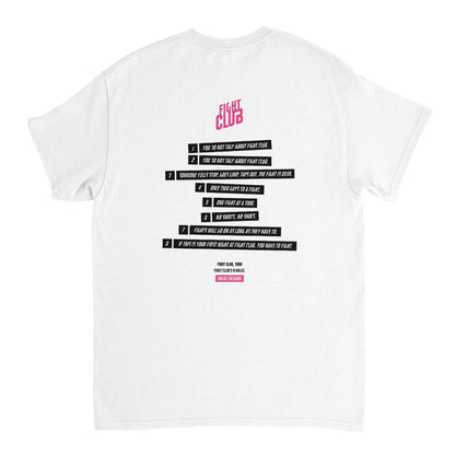 T-shirt blanc de dos avec grande impression.