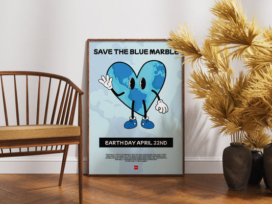 Affiche encadrée avec illustration de la planète bleue sur le thème de l'écologie.