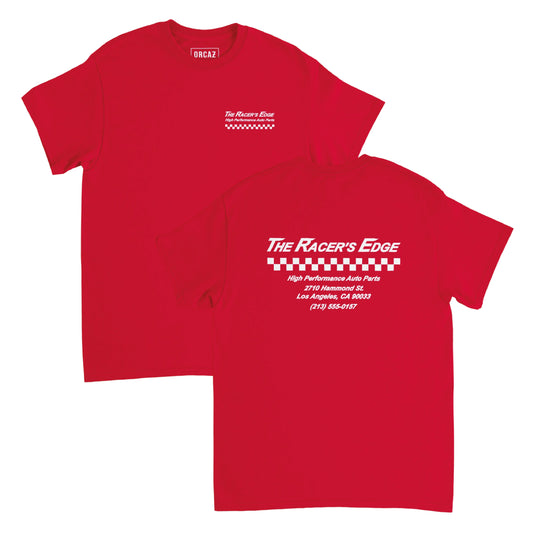 Tshirt rouge The Racers Edge avec impression recto et verso.