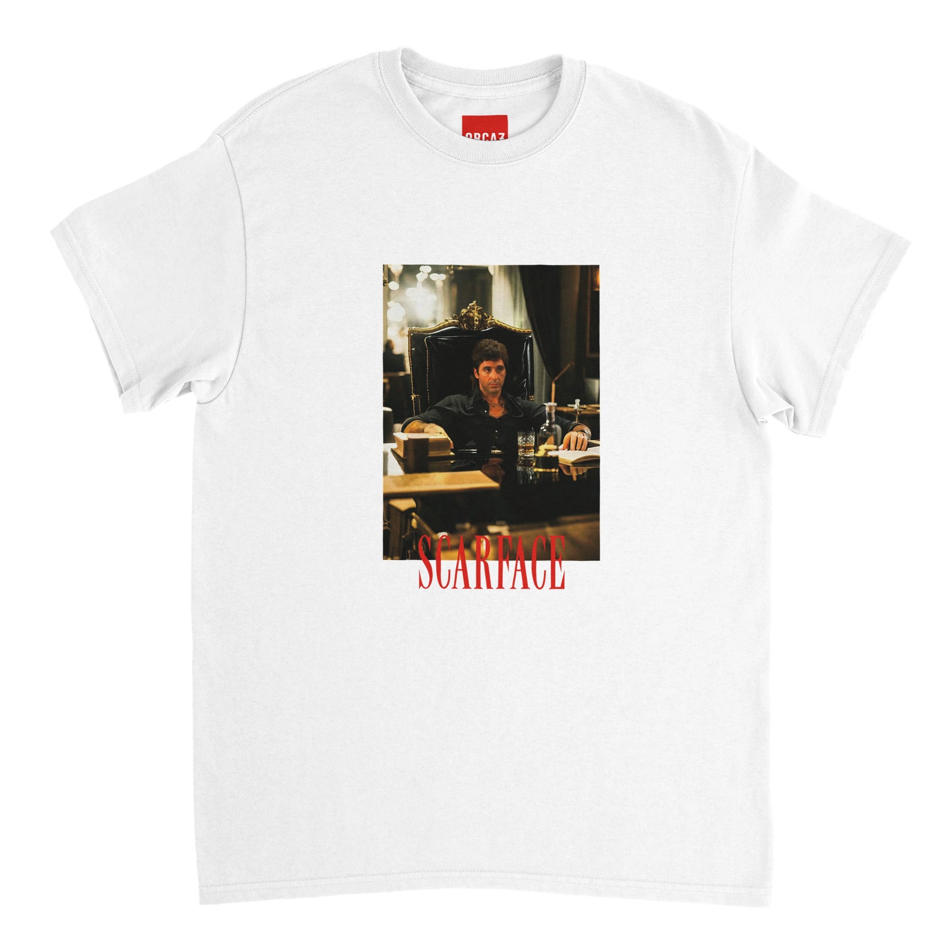 T-shirt blanc de face avec impression de Tony Montana.