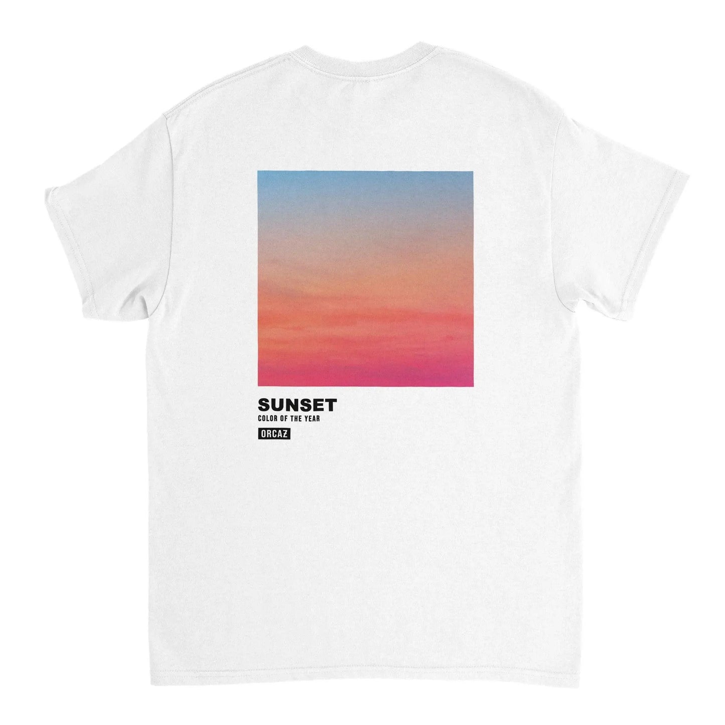T-shirt graphique blanc avec coucher de soleil