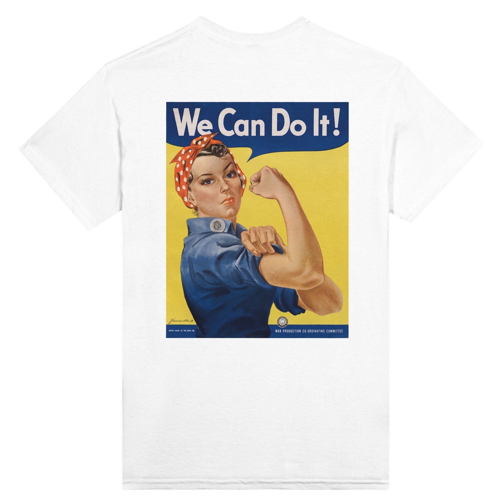 Notre Tshirt blanc imprimé dans le dos de la célèbre affiche américaine "We can do it" créée pendant la Seconde Guerre Mondiale pour encourager les travailleuses à produire plus, puis plus tard reprise dans les années 80 comme symbole du féminisme