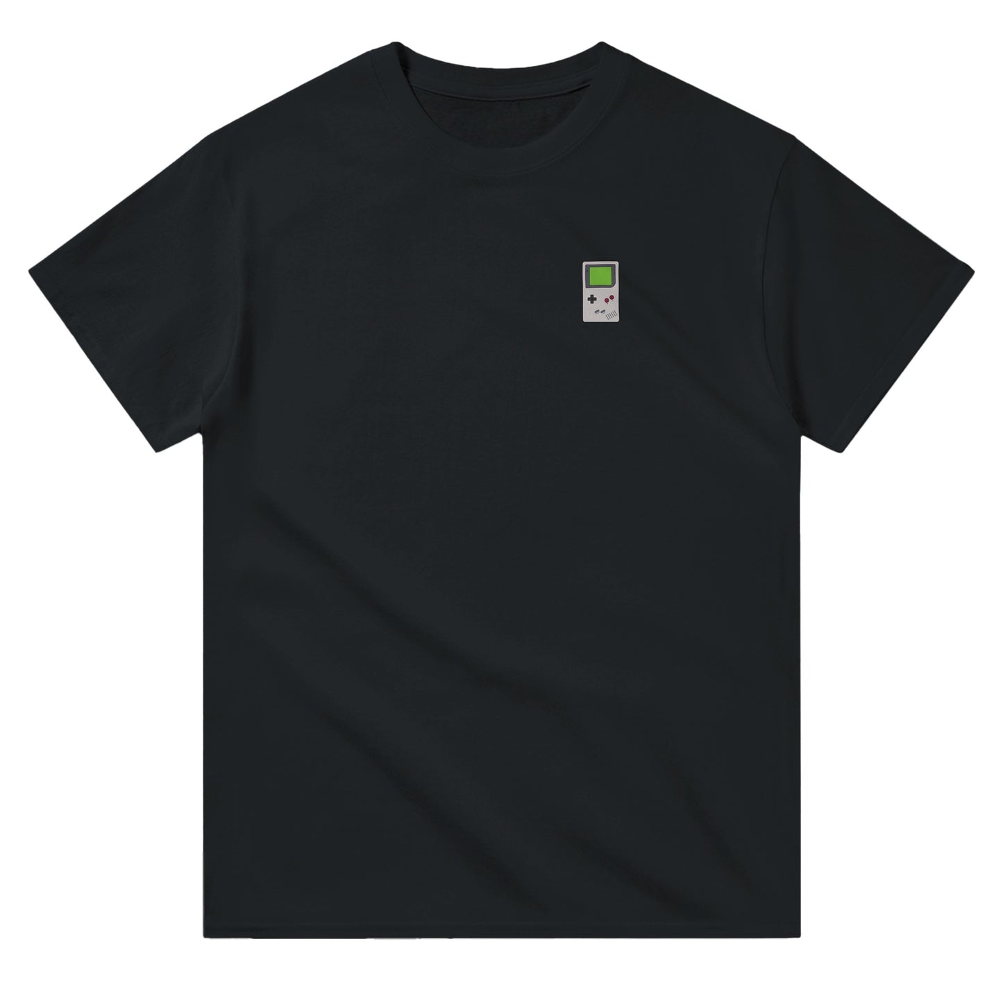 Tshirt noir avec une petite Game Boy Nintendo originale illustrée et imprimée par Orcaz Designs sur le coeur