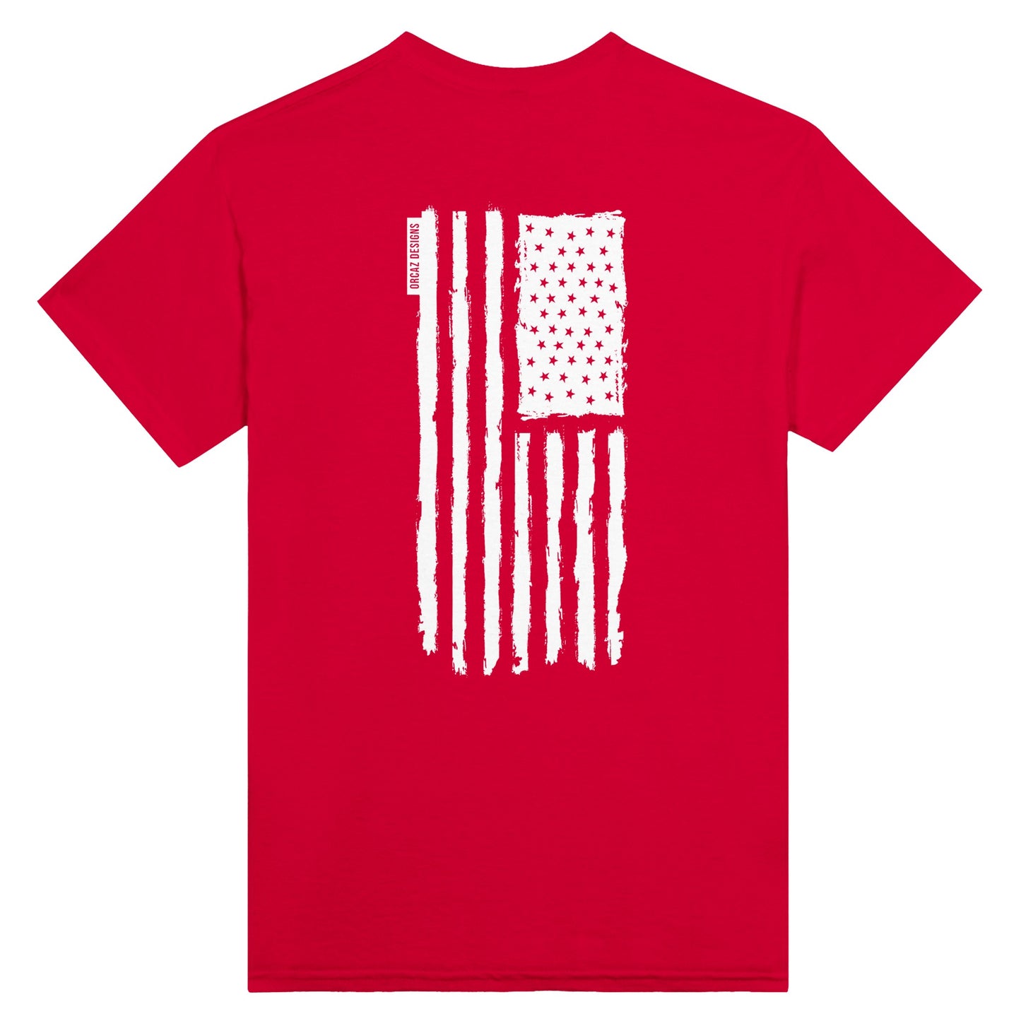 Notre tshirt rouge imprimé dans le dos du drapeau américain monochrome blanc