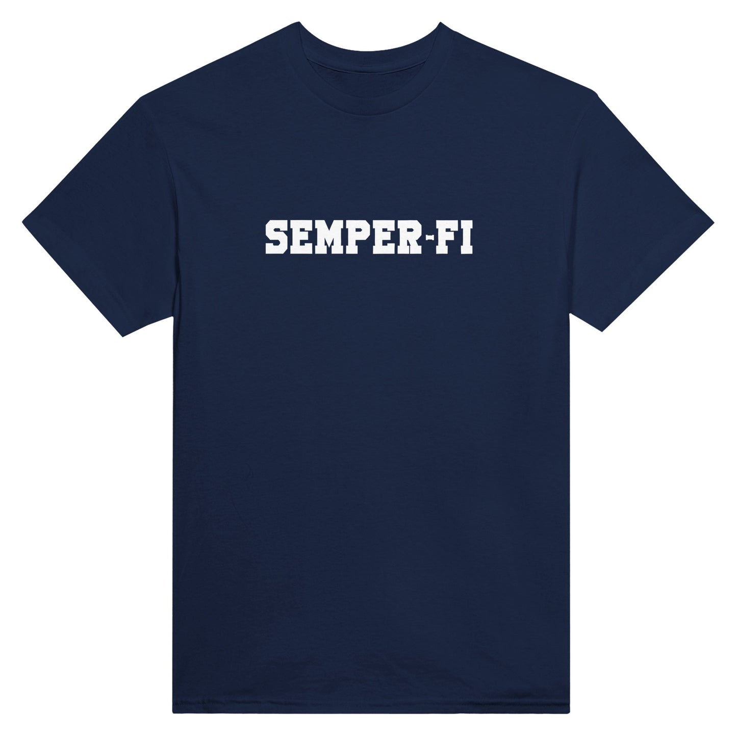 Tshirt bleu en coton Orcaz Designs avec le texte Semper-Fi imprimé sur le torse en typographie style universitaire américaine