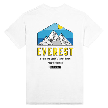 Tshirt blanc Orcaz Designs, impression dans le dos de notre design du mont Everest 