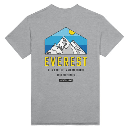 Tshirt gris Orcaz Designs, impression dans le dos de notre design du mont Everest 